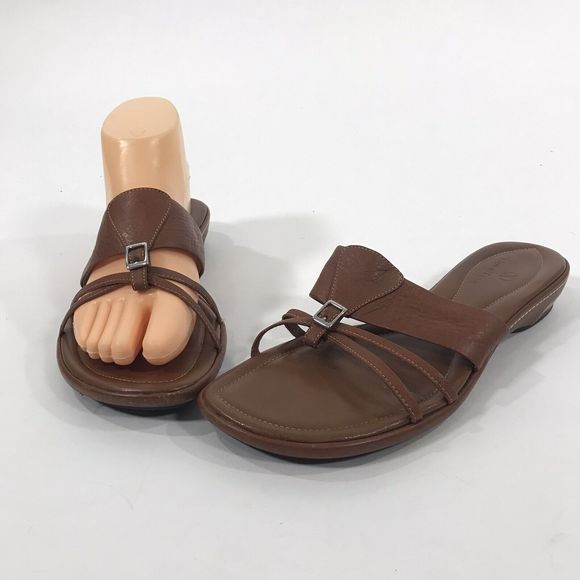 Cole Haan Air Brown Leather Buckle Detail Casual Slide‎ Sandals 9 B - Picture 1 of 8